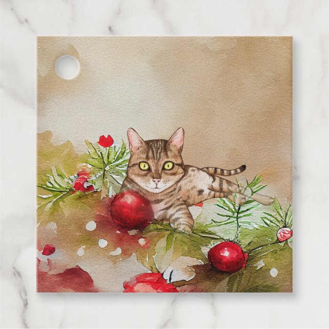 Cute Cat i Gräs och Ornaments Gift-Märkre Gåvor Etiketter (Framsida)
