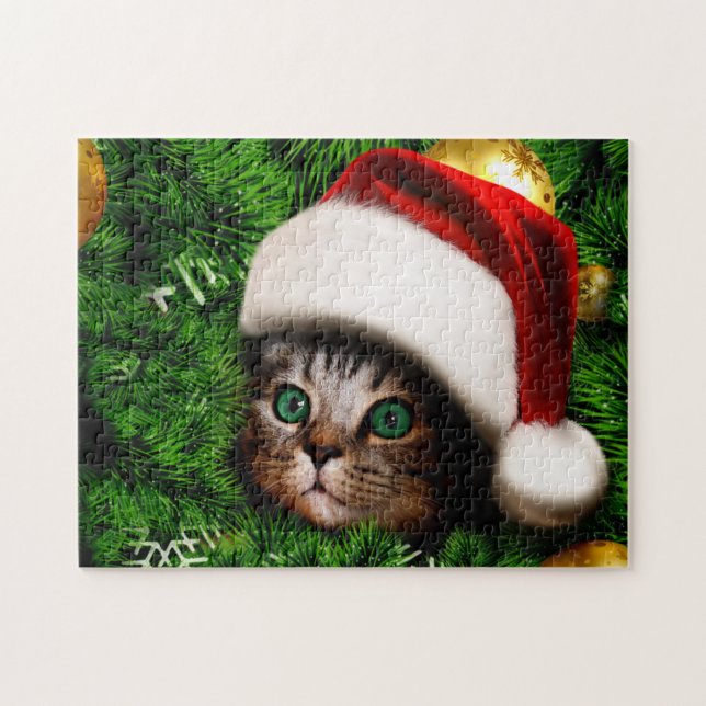 Cute Cat i Julgran Pussel (Horisontell)