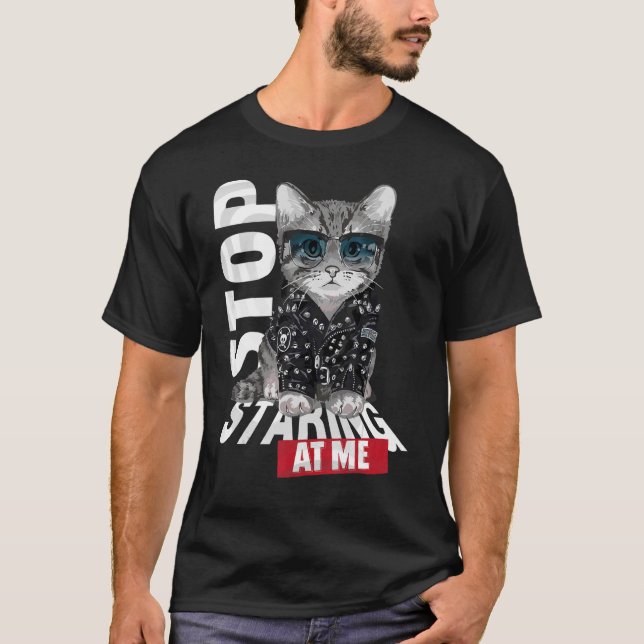 Cute Cat i läder Jacka för katt 1 T Shirt (Framsida)
