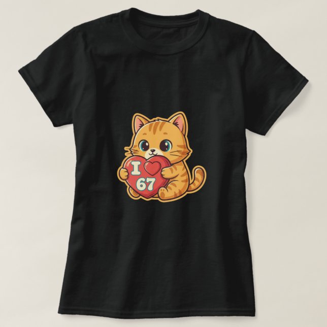 Cute Cat I Love 67 Heart T-Shirt (Design framsida)