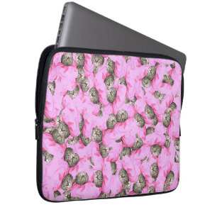 Cute Cat i Rosa Cap Mönster Random Laptop Fodral