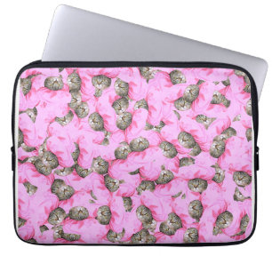 Cute Cat i Rosa Cap Mönster Random Laptop Fodral
