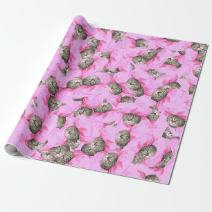Cute Cat i Rosa Cap Mönster Wrapping Papper Presentpapper