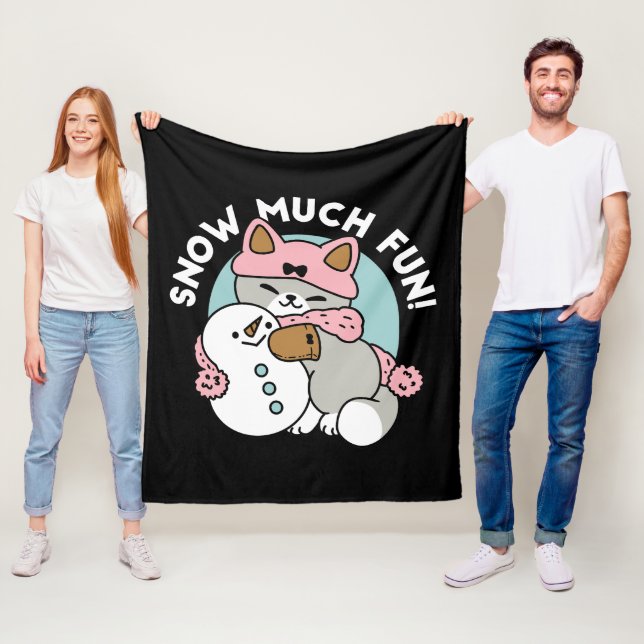 Cute Cat i Snö Gear med Snögubbe Art Fleecefilt (På plats)