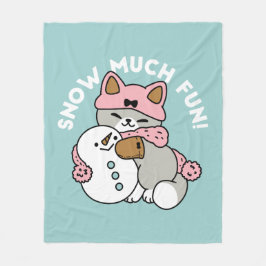 Cute Cat i Snö Gear med Snögubbe Art Fleecefilt