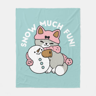 Cute Cat i Snö Gear med Snögubbe Art Fleecefilt