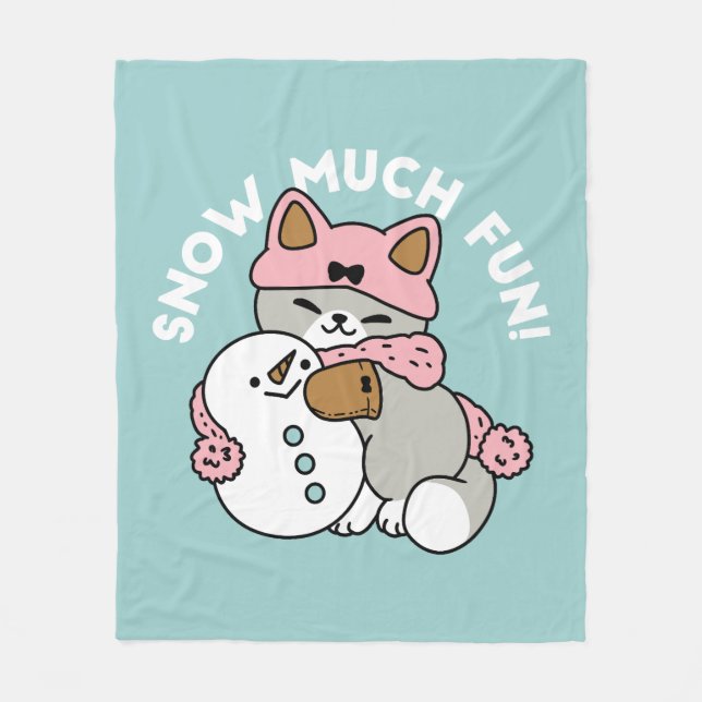 Cute Cat i Snö Gear med Snögubbe Art Fleecefilt (Framsidan)