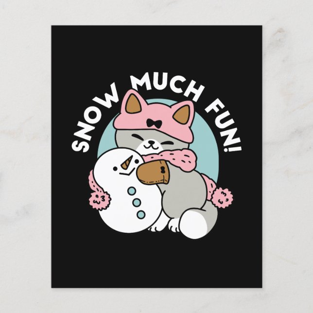 Cute Cat i Snö Gear med Snögubbe Art Flygblad (Framsidan)