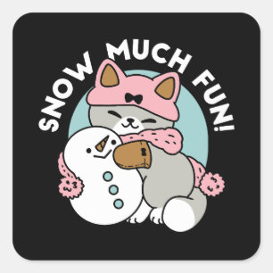 Cute Cat i Snö Gear med Snögubbe Art Fyrkantigt Klistermärke