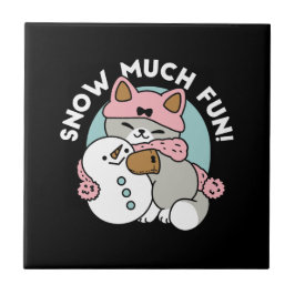 Cute Cat i Snö Gear med Snögubbe Art Kakelplatta