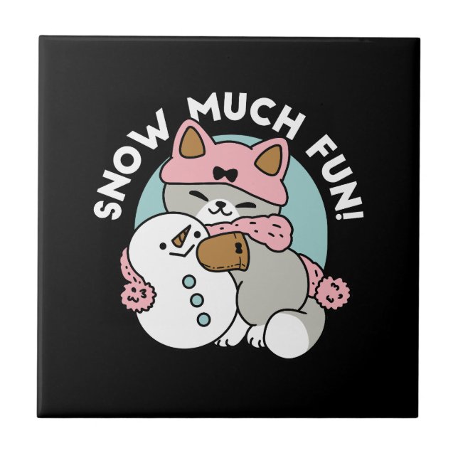 Cute Cat i Snö Gear med Snögubbe Art Kakelplatta (Framsidan)