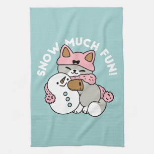 Cute Cat i Snö Gear med Snögubbe Art Kökshandduk