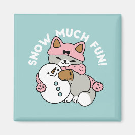 Cute Cat i Snö Gear med Snögubbe Art Magnet