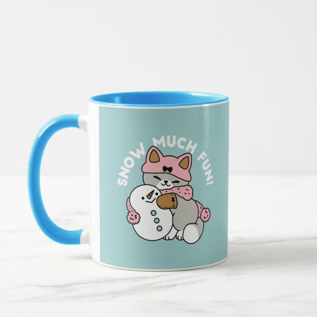 Cute Cat i Snö Gear med Snögubbe Art Mugg (Vänster)
