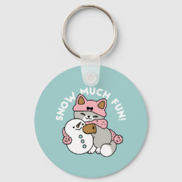 Cute Cat i Snö Gear med Snögubbe Art Nyckelring