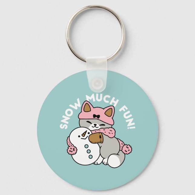 Cute Cat i Snö Gear med Snögubbe Art Nyckelring (Framsida)