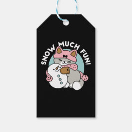 Cute Cat i Snö Gear med Snögubbe Art Presentetikett