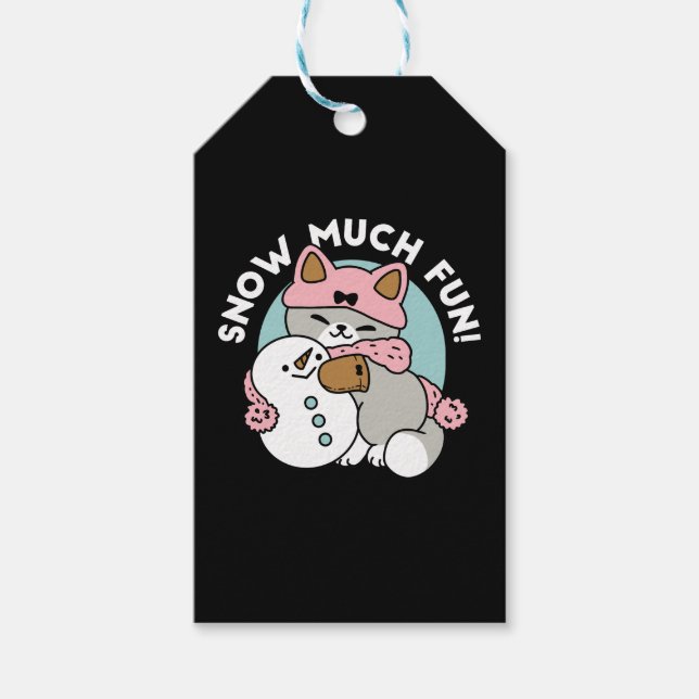 Cute Cat i Snö Gear med Snögubbe Art Presentetikett (Framsidan)