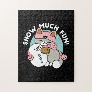 Cute Cat i Snö Gear med Snögubbe Art Pussel