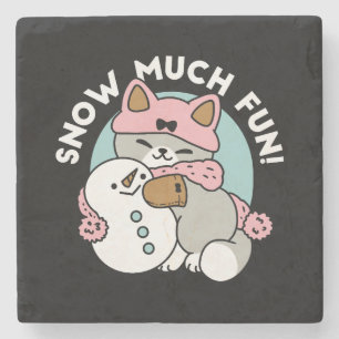 Cute Cat i Snö Gear med Snögubbe Art Stenunderlägg