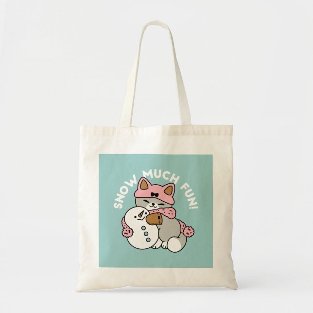 Cute Cat i Snö Gear med Snögubbe Art Tygkasse (Framsidan)