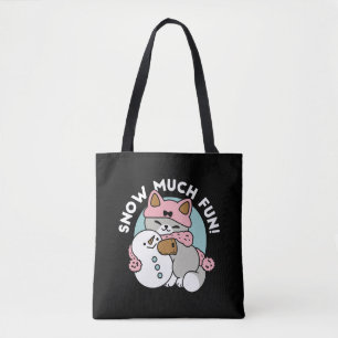 Cute Cat i Snö Gear med Snögubbe Art Tygkasse