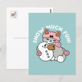 Cute Cat i Snö Gear med Snögubbe Art Vykort