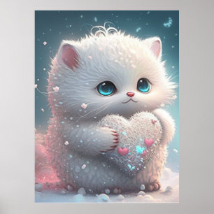 Cute Cat i Snö som håller Personlig i hjärtat Art  Poster