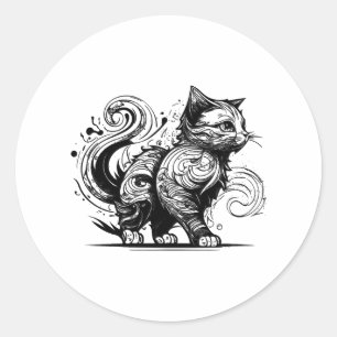 Cute Cat i Tattoo Stil Runt Klistermärke