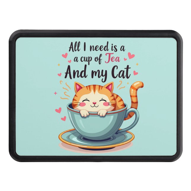 Cute Cat i Tekopp Kawaii Mysigt konst Dragkroksskydd (Framsidan)