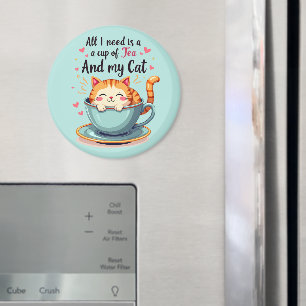 Cute Cat i Tekopp Kawaii Mysigt konst Magnet