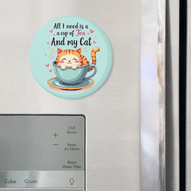Cute Cat i Tekopp Kawaii Mysigt konst Magnet (In Situ (Fridge))