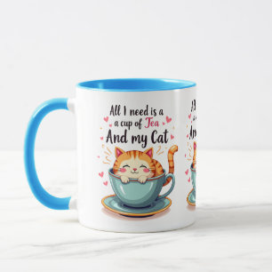 Cute Cat i Tekopp Kawaii Mysigt konst Mugg