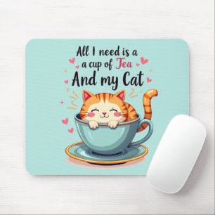 Cute Cat i Tekopp Kawaii Mysigt konst Musmatta