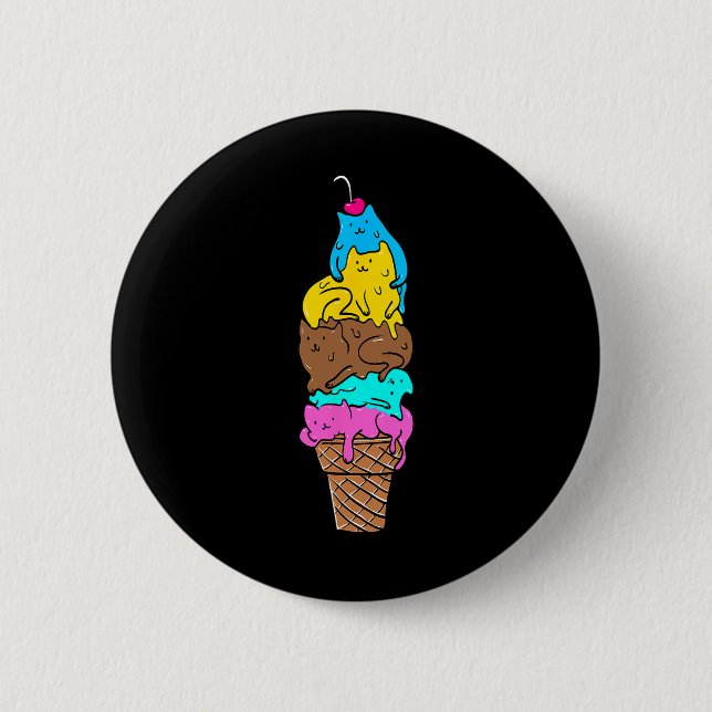 Cute Cat Ice Cream - Kattunge Dessert Shirt 1 Knapp (Framsida)