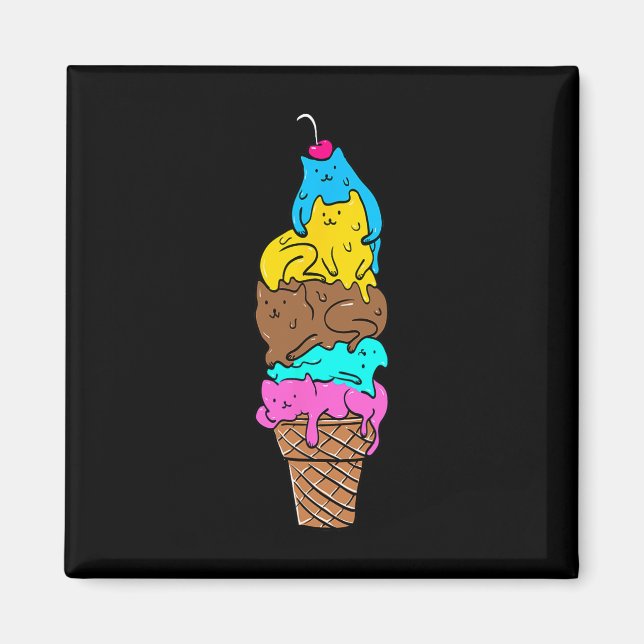 Cute Cat Ice Cream - Kattunge Dessert Shirt Magnet (Framsidan)