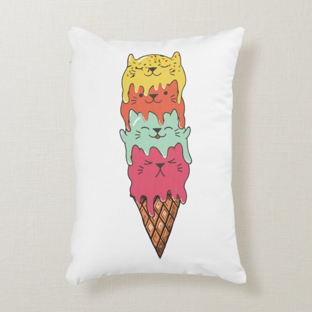 Cute Cat Ice Cream | Kawaii Kittens Prydnadskudde (Framsidan(Vertikal))
