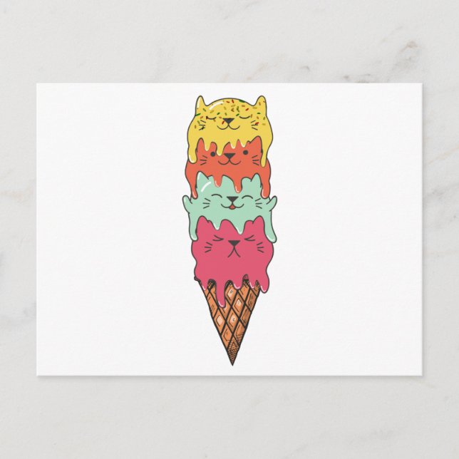 Cute Cat Ice Cream Kitten Helg Vykort (Framsida)