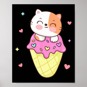 Cute Cat Ice Cream Shirt Anime Kawaii Kids Tonårin Poster