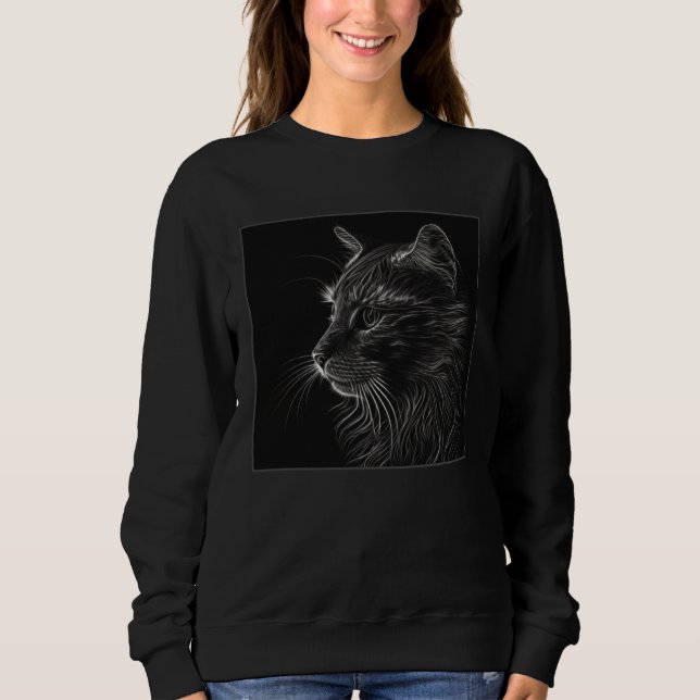 Cute Cat Illustration Adorable Minimal Black Women T Shirt (Framsida)