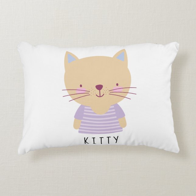 Cute Cat Illustration - Anpassade Prydnadskudde (Framsidan)