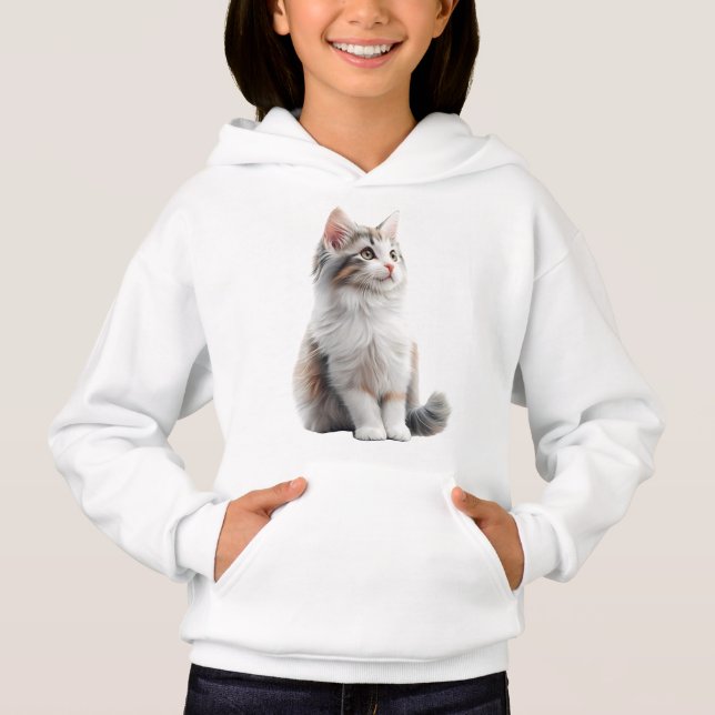 Cute Cat Illustration Girls' Turtle Neck Sweater  T Shirt (Framsida)