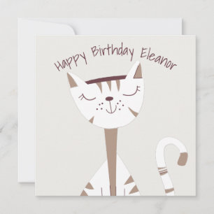 Cute Cat Illustration Namn Grattis på födelsedagen