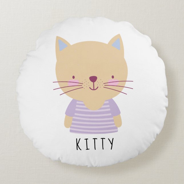 Cute Cat Illustration - Rund fyllning av Anpassade Kudde (Framsidan)