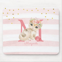 Cute Cat Illustration White Rosa Rand Kids Girl
