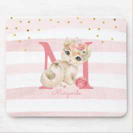Cute Cat Illustration White Rosa Rand Kids Girl Musmatta