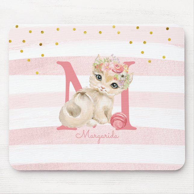 Cute Cat Illustration White Rosa Rand Kids Girl Musmatta (Framsidan)