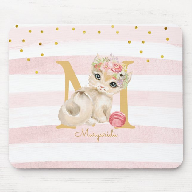 Cute Cat Illustration White Rosa Rand Kids Musmatta (Framsidan)
