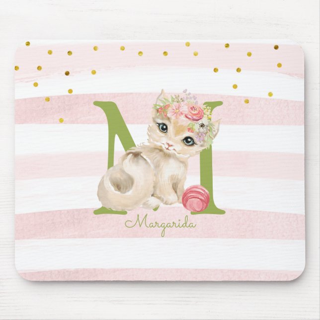 Cute Cat Illustration White Rosa Rand Kids Musmatta (Framsidan)
