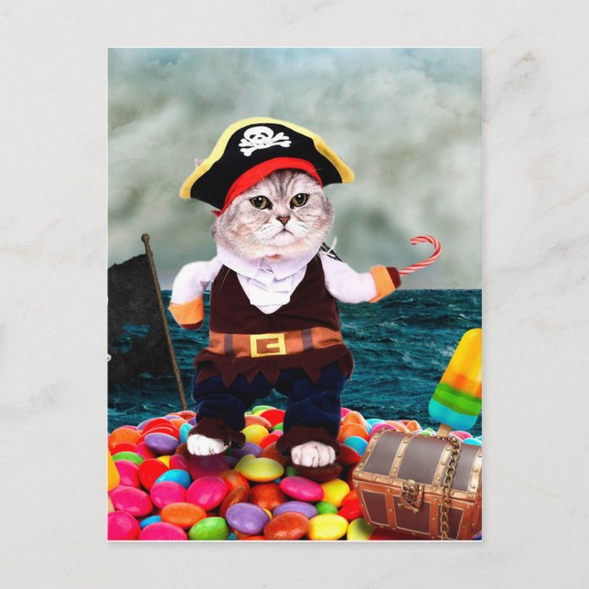 Cute cat in a pirat costume vykort (Framsida)
